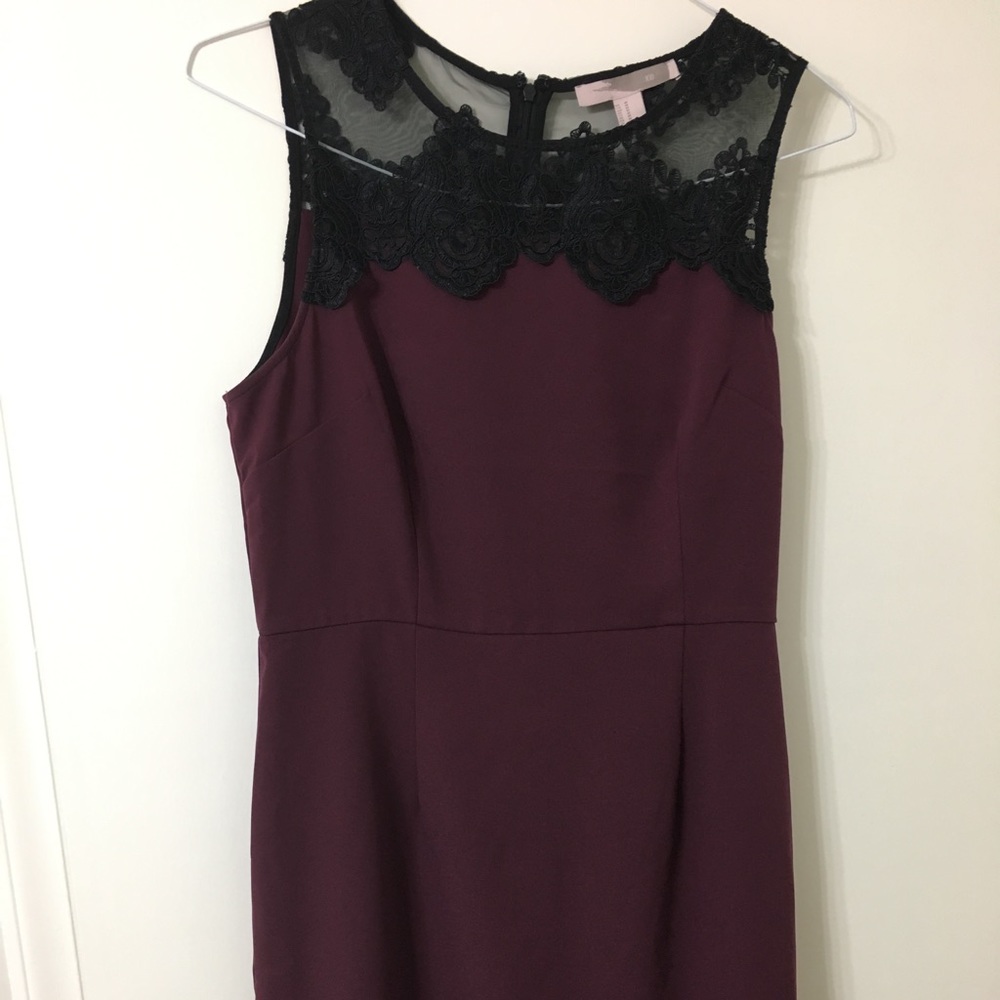 Maroon and black lace sleeveless dress.